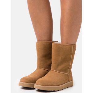 NIB UGG Classic Short Logo Zip Chestnut Boots, Sz 9